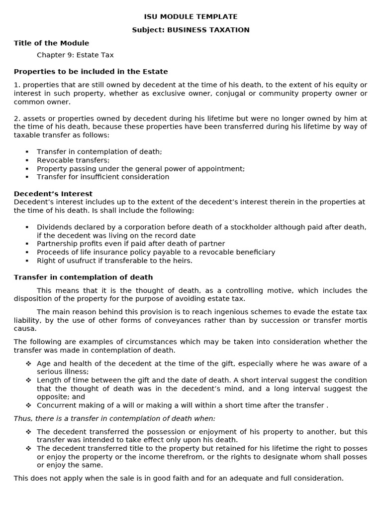 Estate Tax Overview: Key Properties | PDF | Estate Tax In The United ...