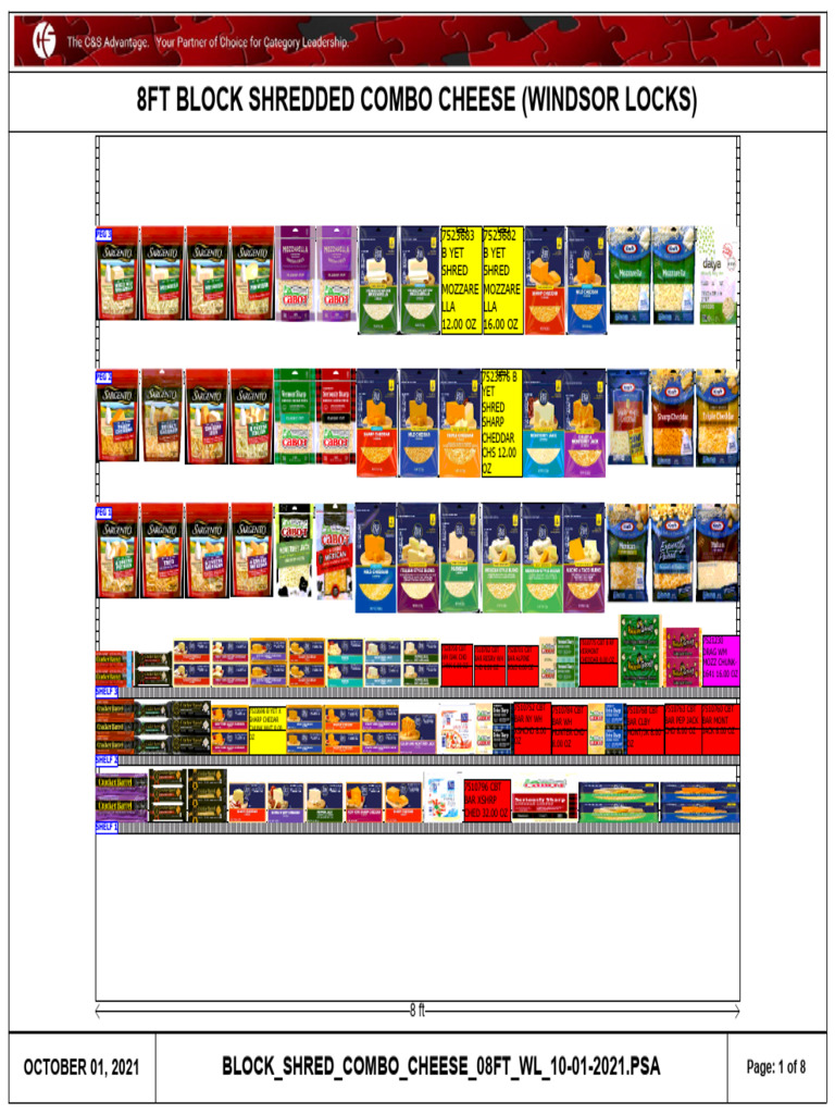 8FT Block Shredded Cheese Planogram | PDF | Cheddar Cheese | Cheese