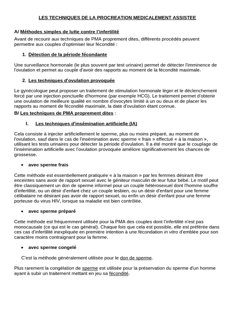 Techniques de Procréation Médicalement Assistée | PDF | Fécondation in ...