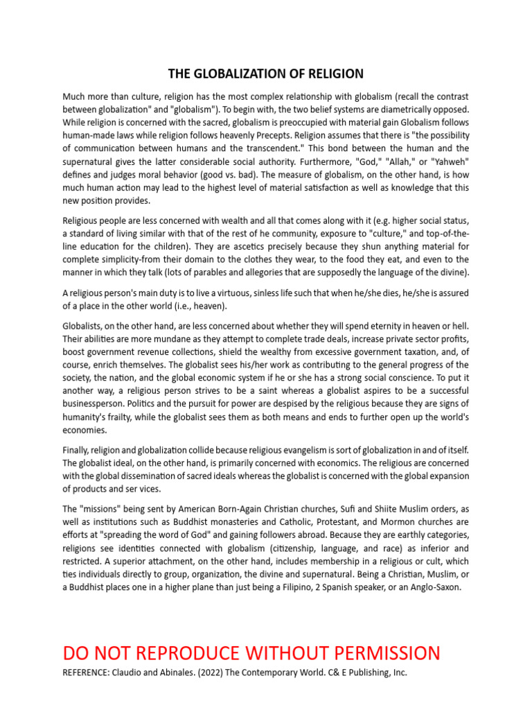 GEC 8 The Globalization of Religions | PDF | Globalization | Faith