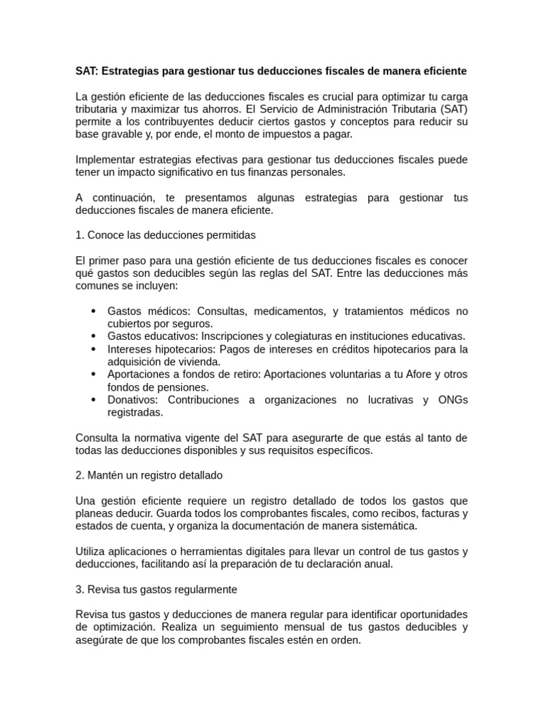 Estrategias para Deducciones Fiscales SAT | PDF | Finanzas personales