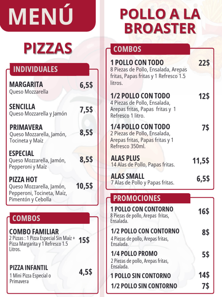 Menú Digital - Chick N Pizza | PDF | Hamburguesas | Pizza