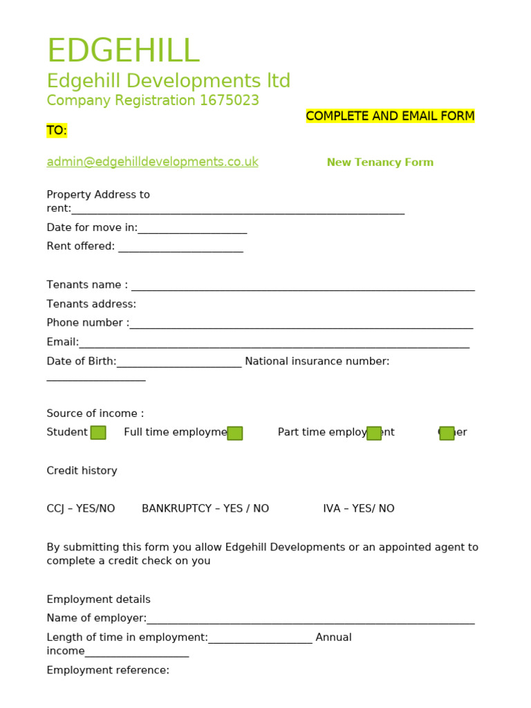 Renting with CCJ: Edgehill Estates Form | PDF | Leasehold Estate | Landlord
