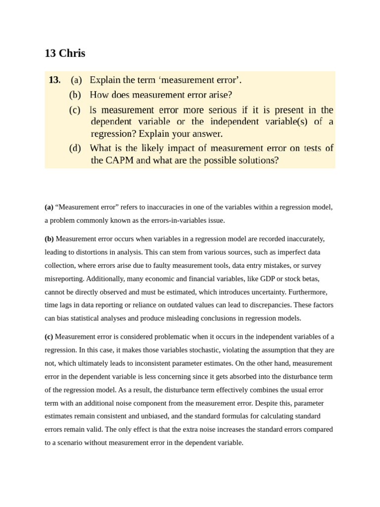 Understanding Measurement Error in Regression | PDF | Regression ...