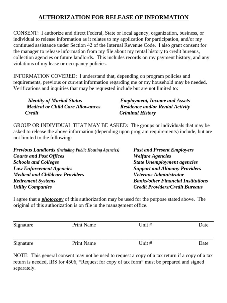 Authorization for Information Release | PDF