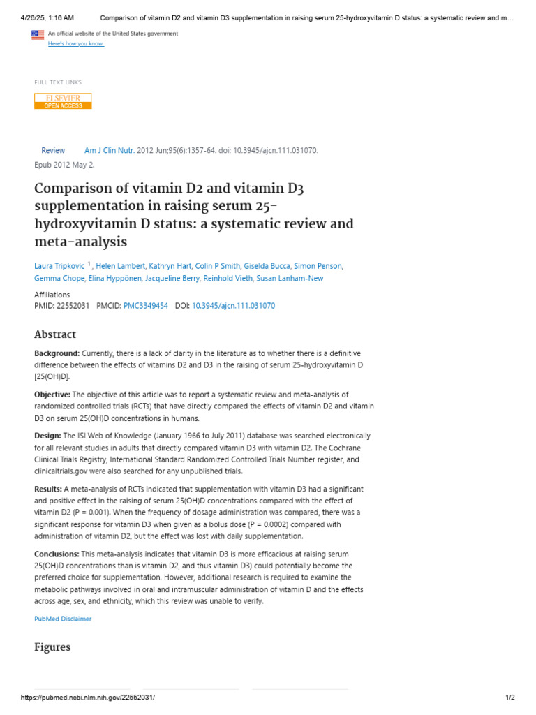 Comparison of Vitamin D2 and Vitamin D3 Supplementation in Raising ...