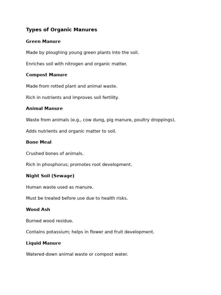 Type of Organic Manure Notes | PDF