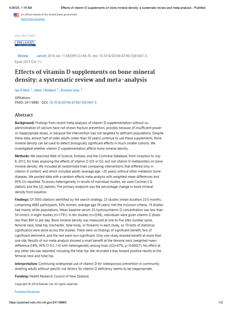 Effects of Vitamin D Supplements On Bone Mineral Density - A Systematic ...