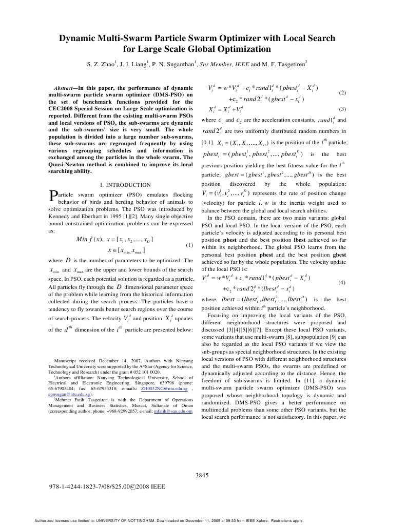 Dynamic Multi-Swarm Particle Swarm Optimizer With Local Search For ...