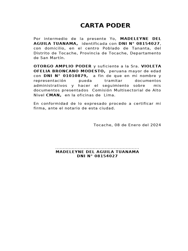 Ejemplo de Carta Poder Simple | PDF