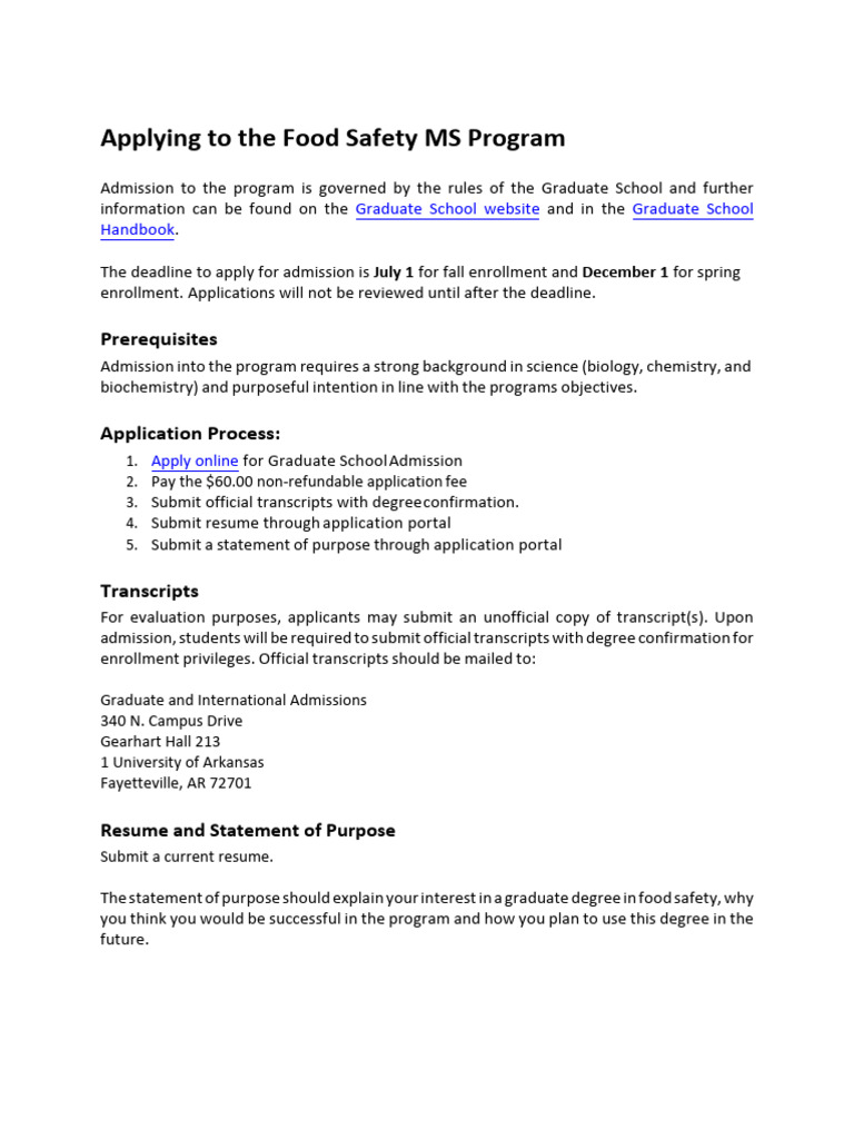 Food Safety Application Info 2024 | PDF | University And College ...