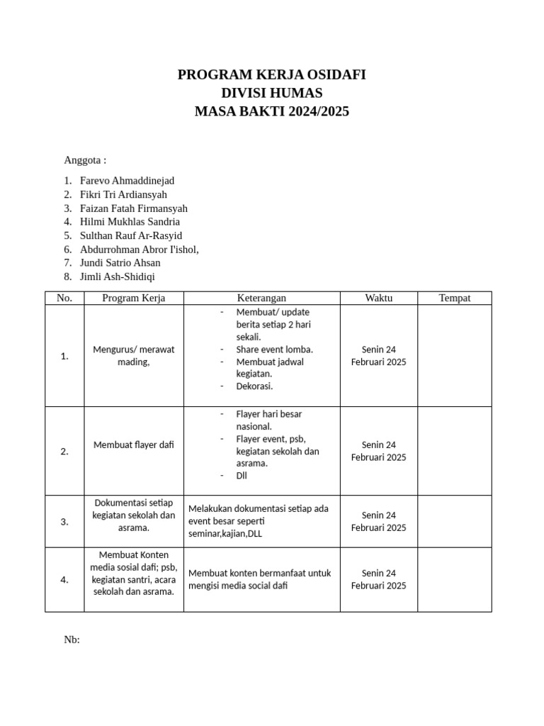 Program Kerja Humas | PDF