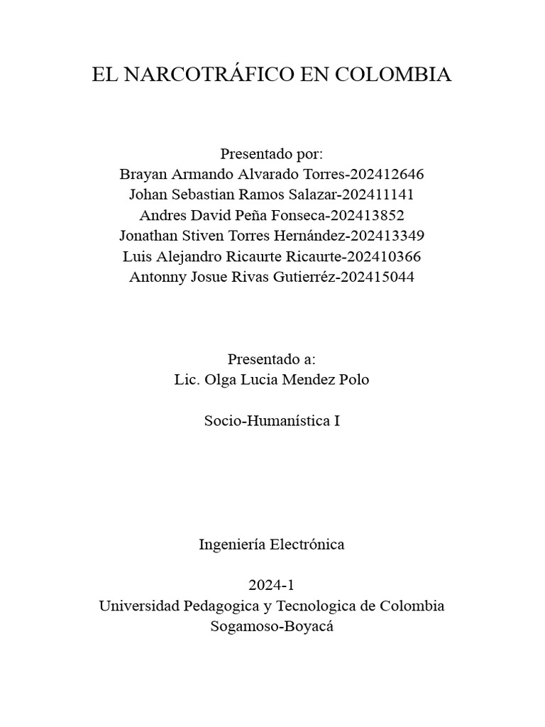 El Narcotráfico en Colombia | PDF | Comercio ilegal de drogas | Colombia