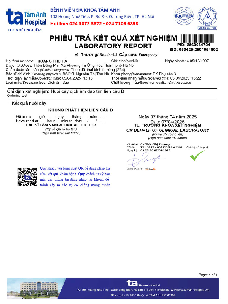 PHI UTR K TQU Xét Nghi M: Laboratory Report | PDF