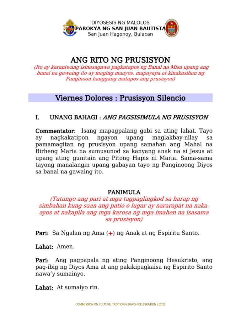 Rito NG Prusisyon Viernes Dolores | PDF