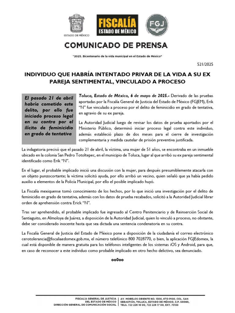 Vinculan a proceso por feminicidio en Toluca | PDF | Crímenes | Crimen ...