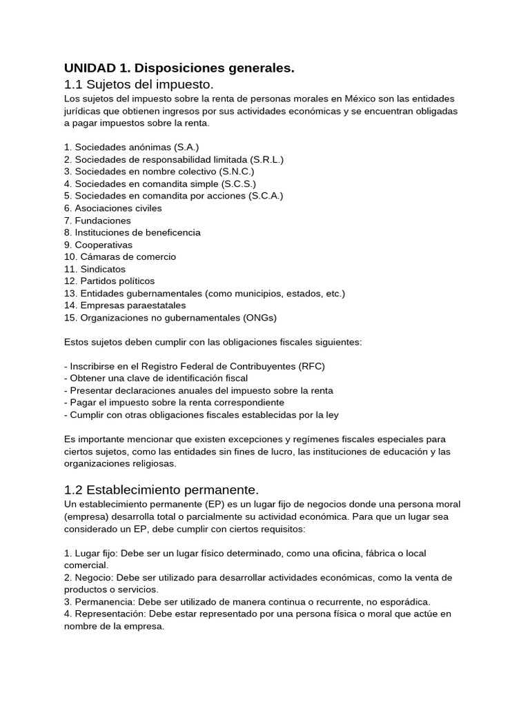 Sujetos del Impuesto sobre la Renta en México | PDF | Impuestos ...