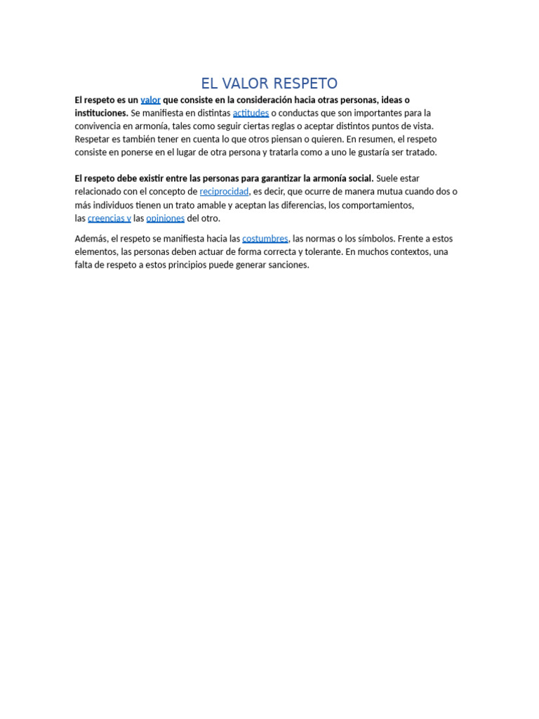 El Valor del Respeto en la Convivencia | PDF