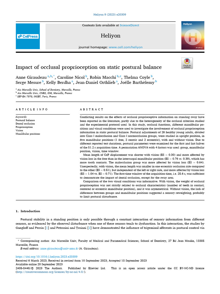 2 Impact of Occlusal Proprioception On Static Postural Balance | PDF ...