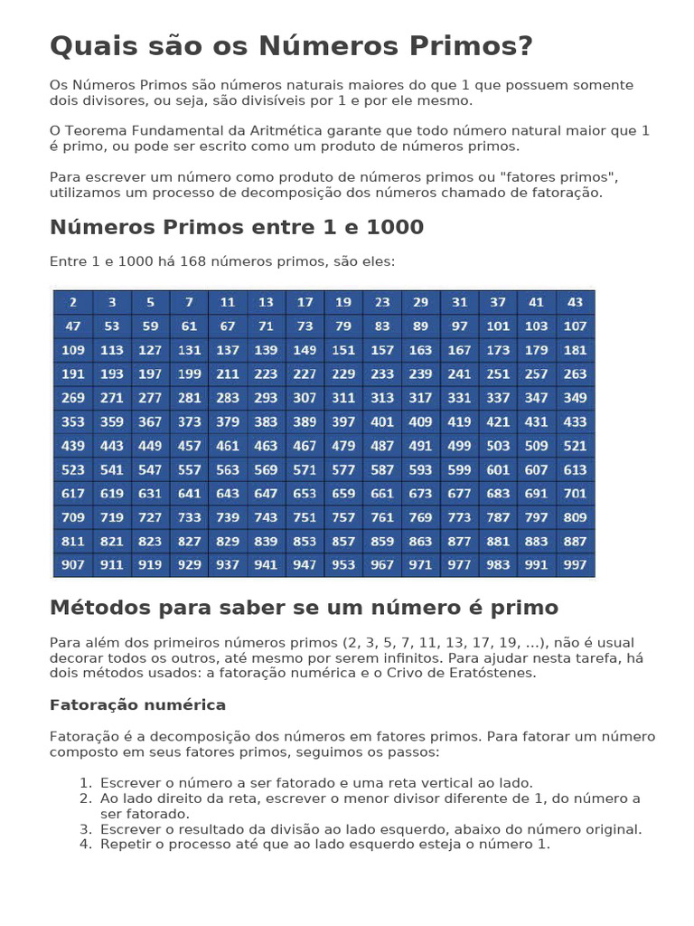 Quais São Os Números Primos | PDF | Número primo | Aritmética
