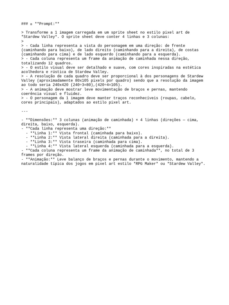 Prompt para Criar Sprite Sheet | PDF