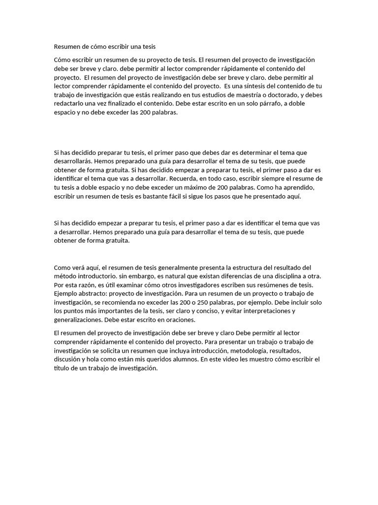 Cómo redactar un resumen de tesis | PDF
