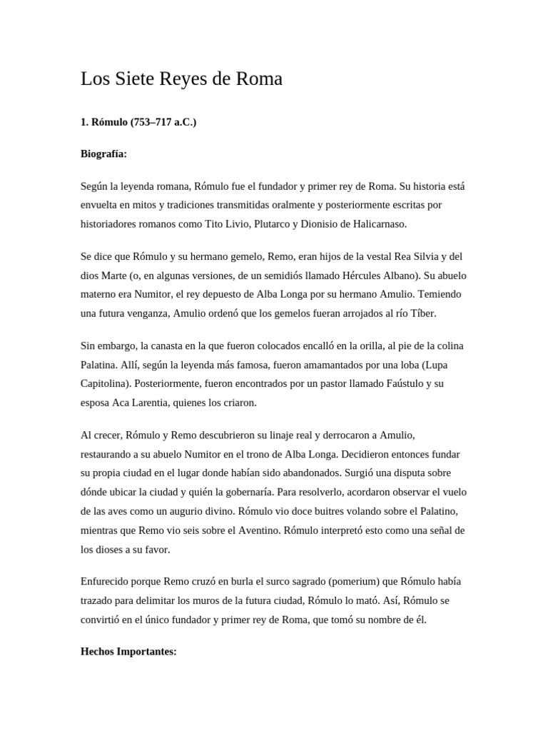 Reyes de Roma: Rómulo y Numa Pompilio | PDF | Romulus y Remus | Roma ...