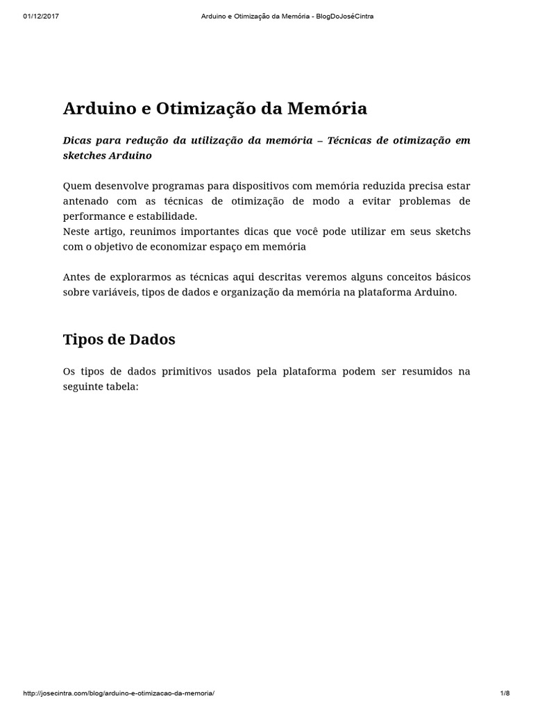 Arduino e Otimização Da Memória | PDF | Armazenamento de dados de ...