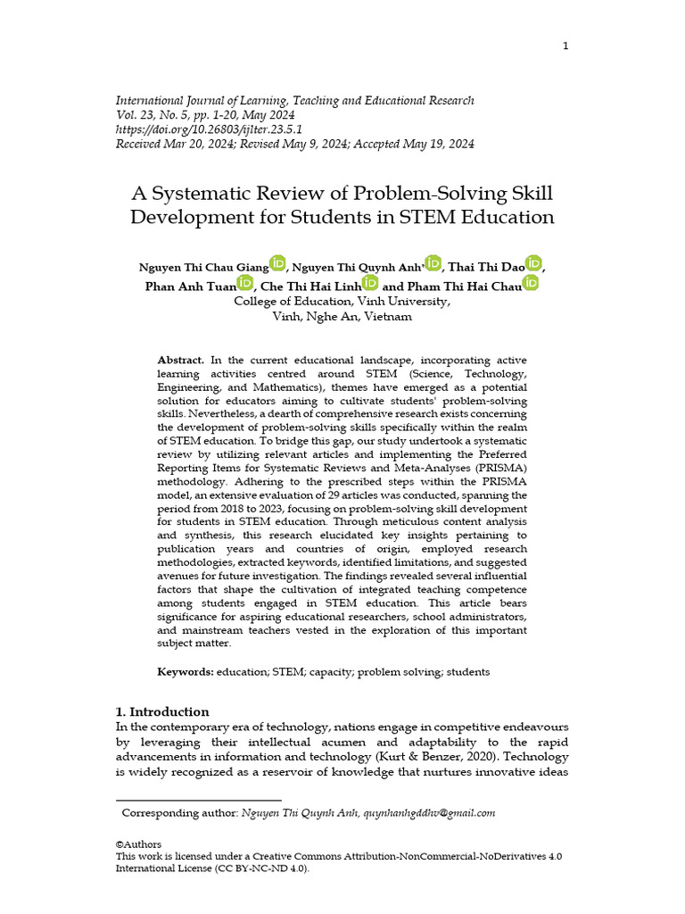 Systematic Review of STEM Problem-Solving Skills | PDF | Systematic ...