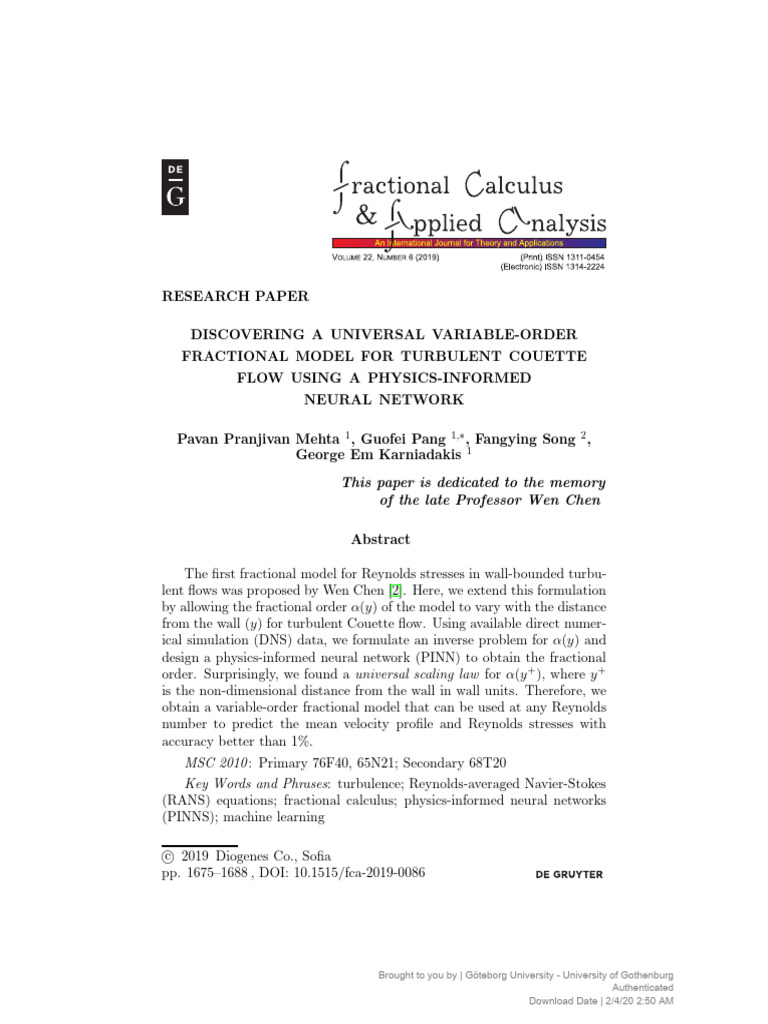 Universal Variable-Order Model for Turbulence | PDF | Fluid Dynamics ...