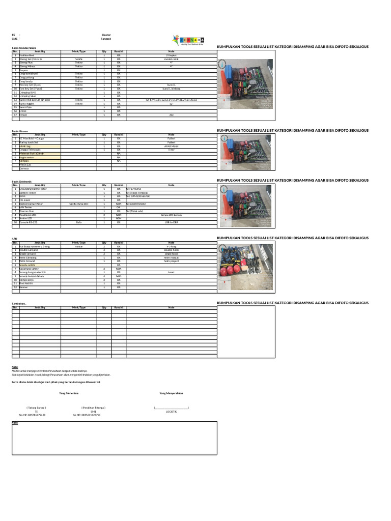 Daftar Inventaris Alat Kerja Lengkap | PDF