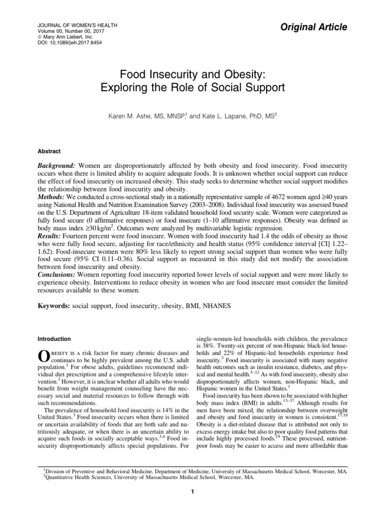 Food Insecurity and Obesity Ro de Apoyo Social | PDF | Obesity | Body ...