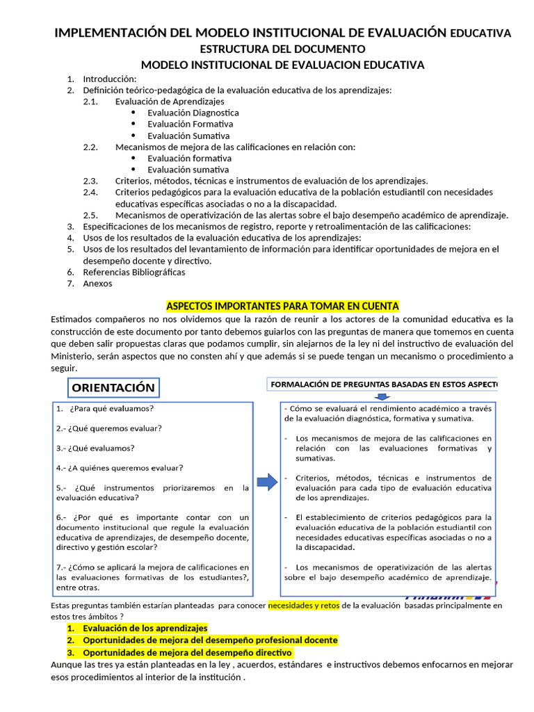 Implementación Del Modelo Institucional de Evaluación Educativa | PDF ...