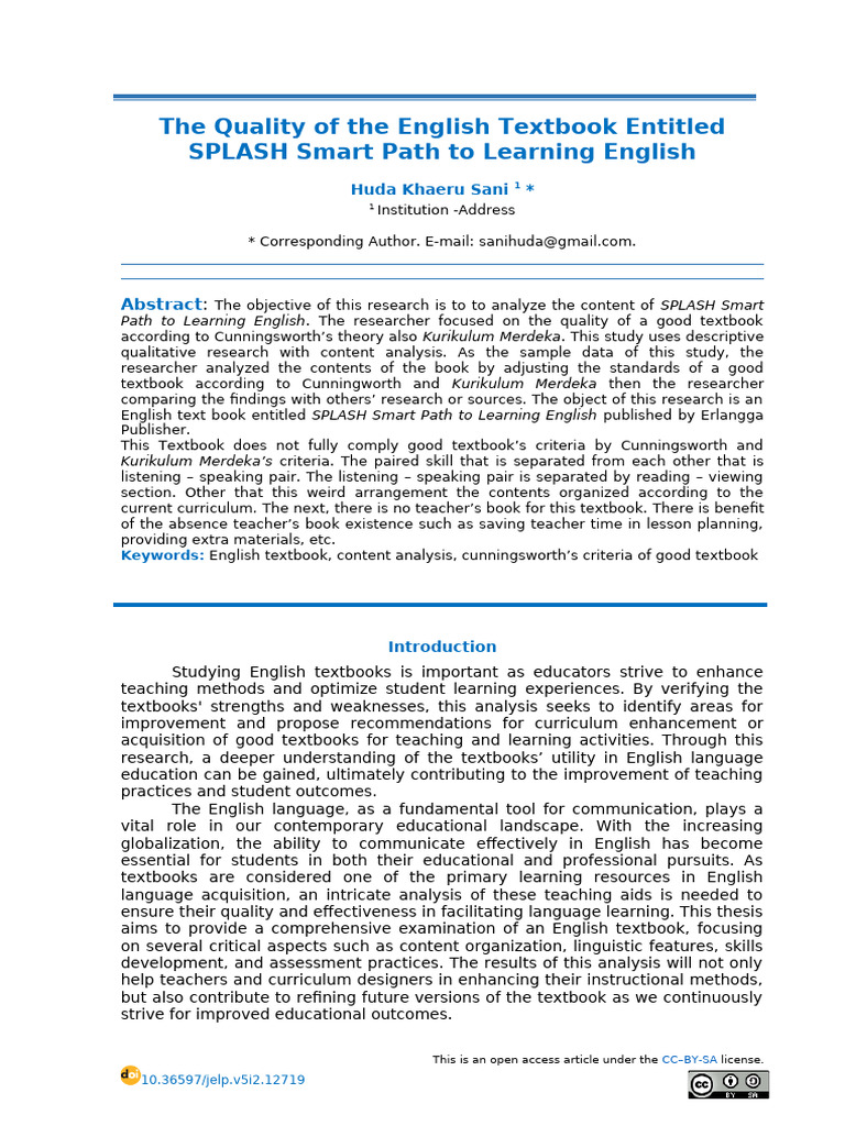 Evaluation of SPLASH English Textbook Quality | PDF | Learning | Teachers