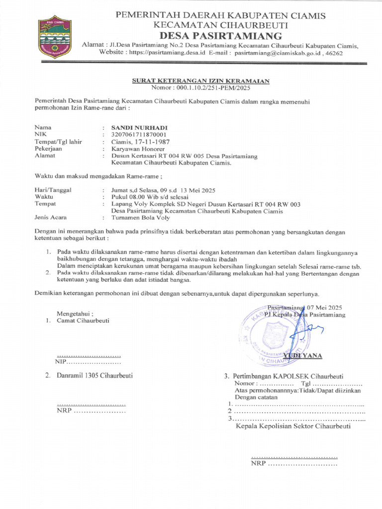 251 SUrat Izin Rame2 | PDF