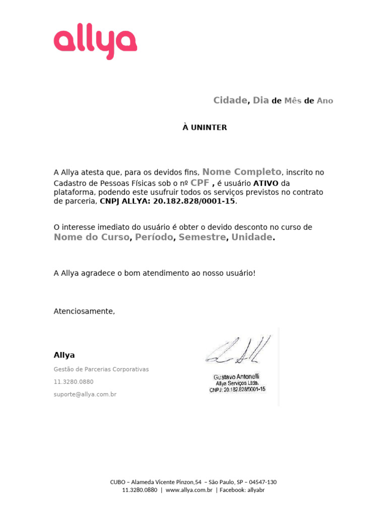 Atestado de Usuário Ativo Allya | PDF