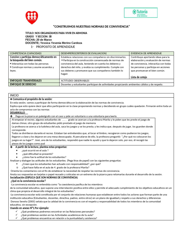 Normas de Convivencia en el Aula 3B | PDF | Salón de clases