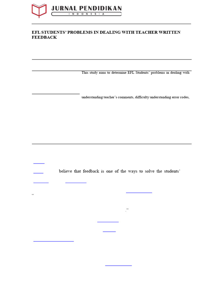 Efl Students' Problems in Dealing With Teacher Written Feedback Anggoro ...