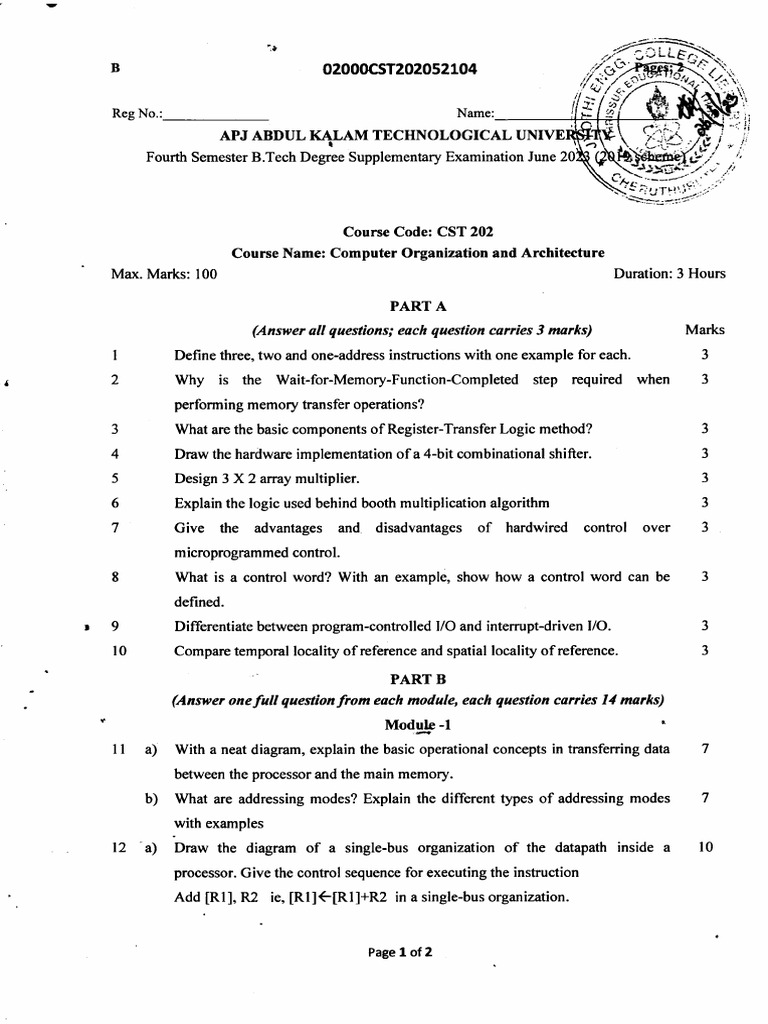 CST 202: Computer Organization Exam | PDF | Central Processing Unit ...