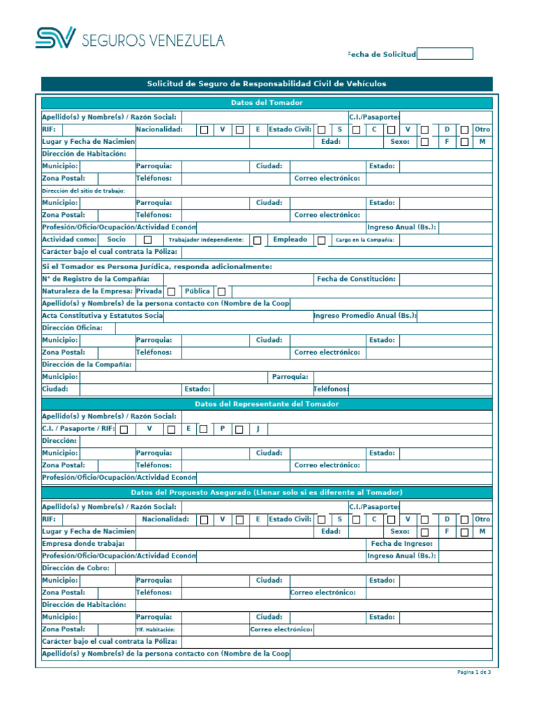 Solicitud de Seguro de Responsabilidad Civil | PDF | Póliza de seguros ...
