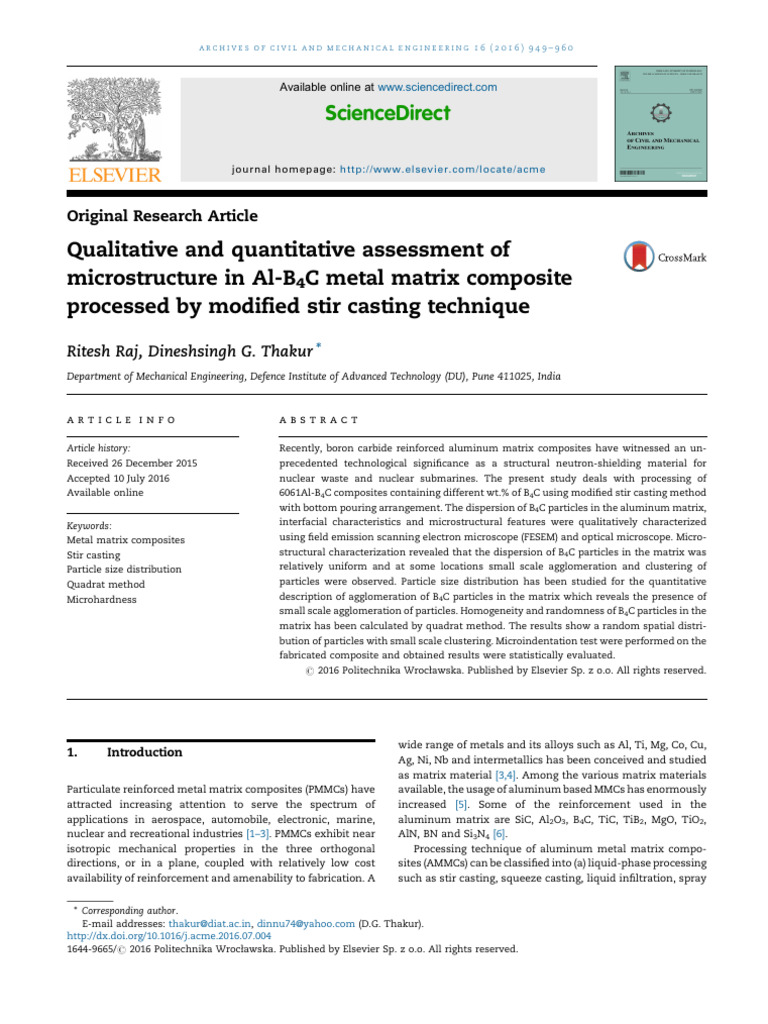 Qualitative and Quantitative Assessment of Microstructure in Al-B C ...