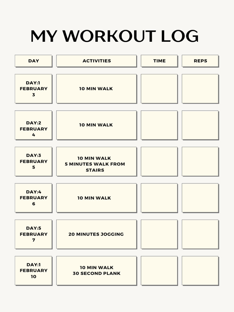 Daily Workout Log Template | PDF