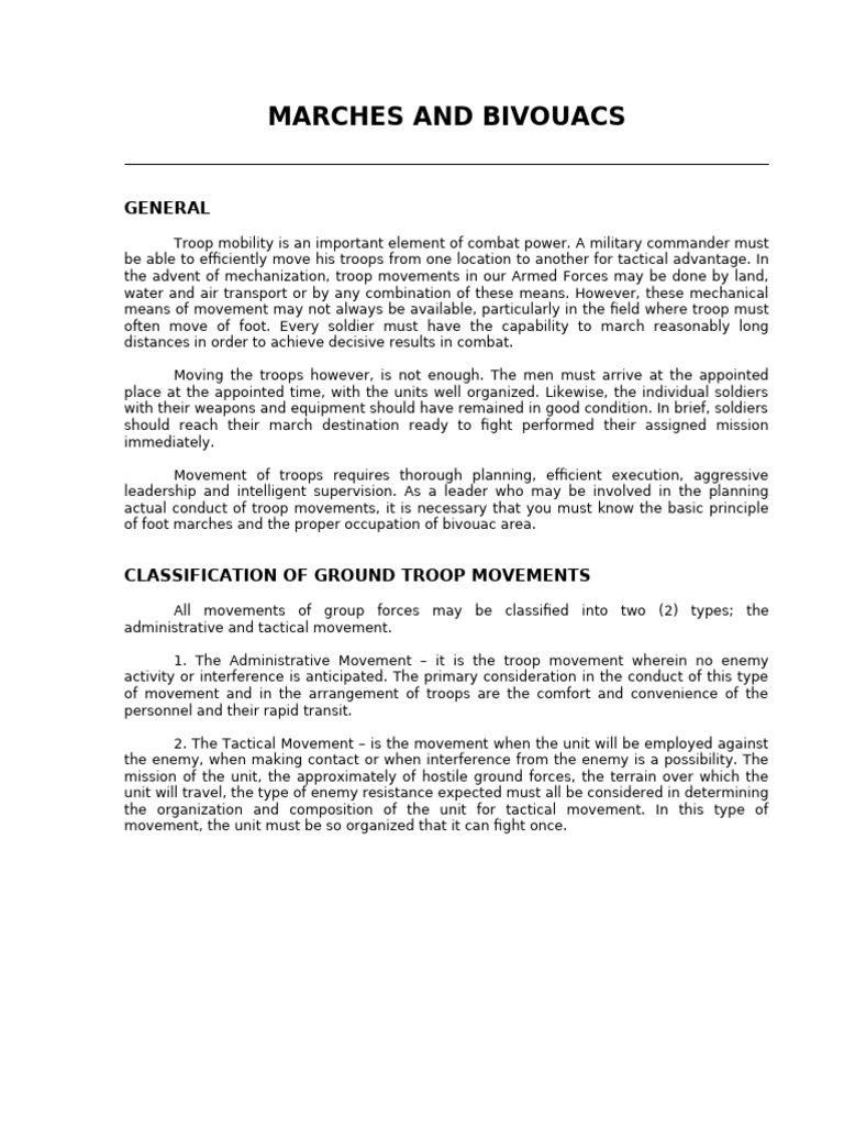 Troop Movement and Foot March Guidelines | PDF | Reconnaissance ...