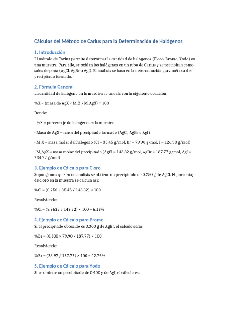 Cálculo de Halógenos por Método Carius | PDF