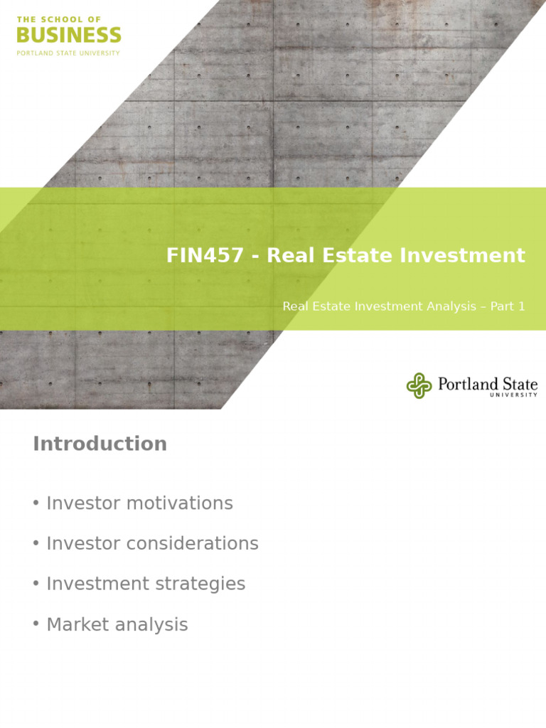 Image showcasing FIN457 - Real Estate Investment Analysis - Part 1 | PDF