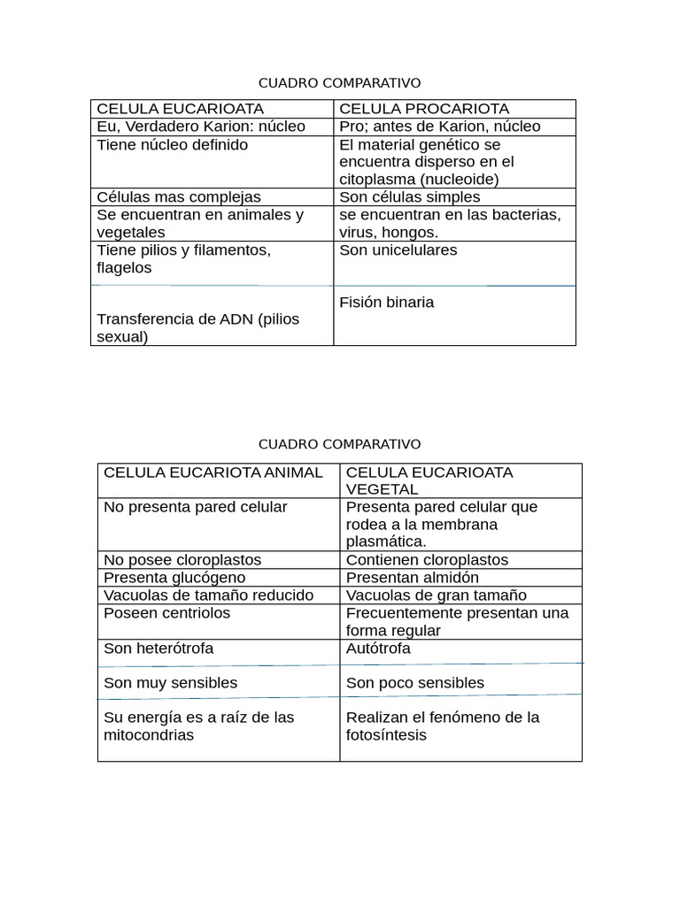 Comparativa de Células Eucariotas y Procariotas | PDF