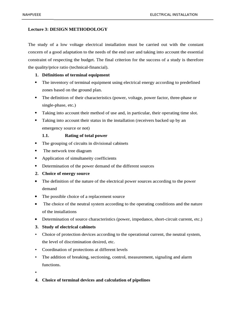 Electrical Installation Design Methodology | PDF | Electrical Wiring ...