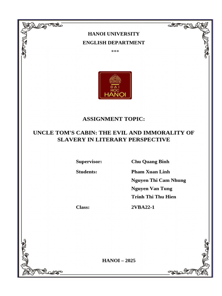 Final Paper Uncle Tom Cabin | PDF | Uncle Tom's Cabin | Harriet Beecher ...