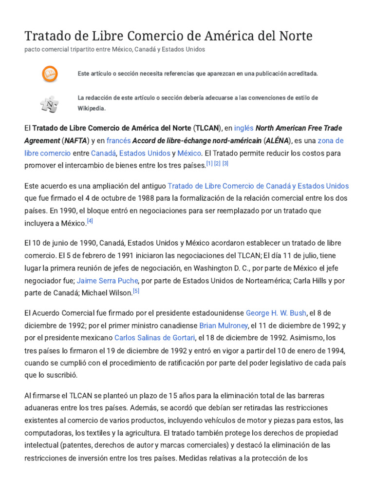 Tratado de Libre Comercio de América del Norte - Wikipedia, la ...