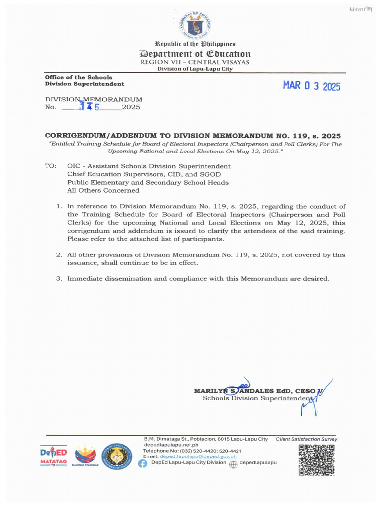 DM No. 145, S. 2025 - Corrigendum Addendum To Division Memorandum No ...